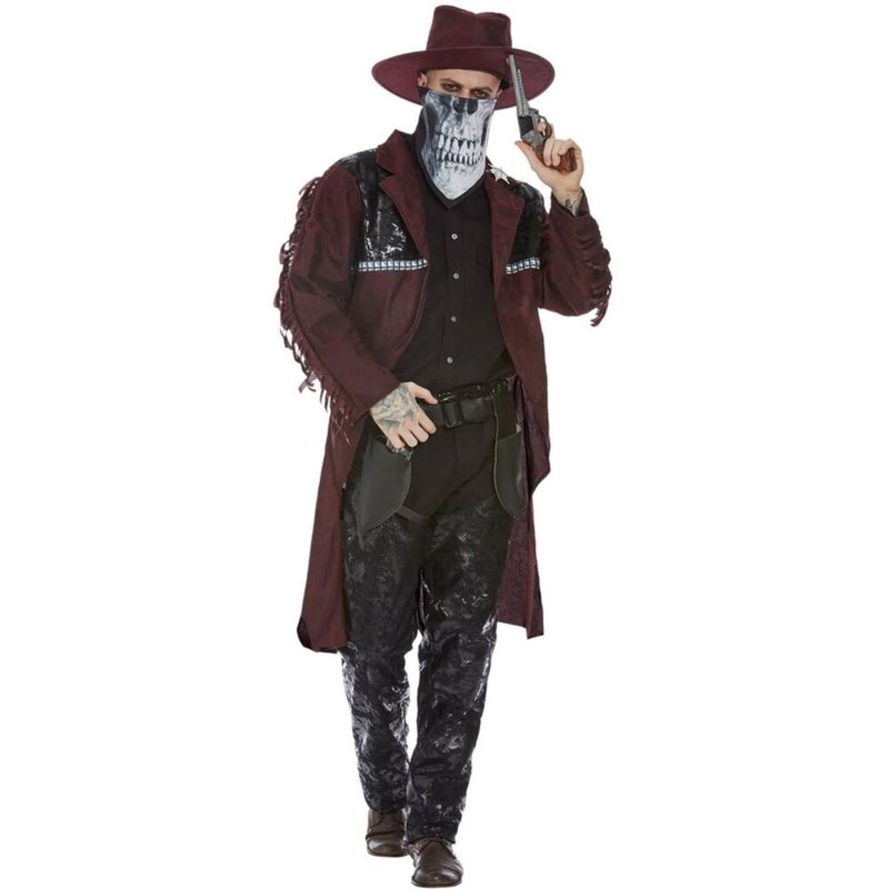Smiffys Mens Deluxe Dark Spirit Western Cowboy Costume Set / Burgundy